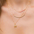 New Fashion Women Multi layer Gold-plated Pink Beads Starfish Metal Elbow Necklace Clavicle Chain