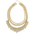 New Women Gold-plated Exaggeration Unique Crystal Diamond Multi layer Metal Bib Necklace Clavicle Chain