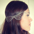 Retro Classic Woman Silver Gold Plated Alloy Multilayer Waves Tassel Chain Headband Hair Band Accessories