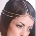 Retro Fashion Woman Golden Alloy Rhinestone Two layer Tassel Chain Headband Princess Hair Accessories