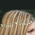 Retro Fashion Woman Silver Alloy Bling Tassel Sequins Double layer Chain Headband Hair Accessories