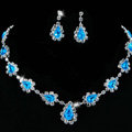 Vintage Wedding Bridal Jewelry Alloy Blue Rhinestone Water-drop Statement Necklace Earrings Set