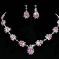Vintage Wedding Bridal Jewelry Alloy Pink Rhinestone Water-drop Statement Necklace Earrings Set