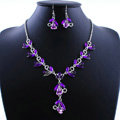 Vintage Wedding Bridal Party Jewelry Alloy Purple Rhinestone Flower vine Pendant Necklace Earrings Set