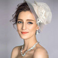European Elegant Pearl Crystal Gauze Bridal Fascinator Hair Accessories Wedding Dress Prom Large Hat Face Veils