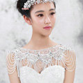 Luxious Bride Wedding Rhinestone Lace Flower Crystal Beads Tassel Shawl Bridal Shoulder Chain Jewelry