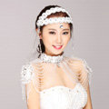 Vintage Bride Wedding Crystal Beads Tassel Necklace Bridal Lace Rhinestone Choker Shoulder Chain Jewelry