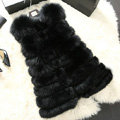 Calssic Luxury Genuine Real Whole Fox Fur Vest Fashion Women Medium-long Fur Gliet - Black