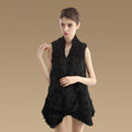 Calssic Luxury Natural Rabbit Fur Vests Gilet Women Irregular Knitted Rabbit Fur Waistcoat - Black