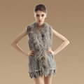 Delicate Natural Knit Rabbit Fur Vests Winter Fashion Women's Real Raccoon Fur Waistcoat - Grey