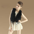 Delicate Nature Turkey Fur Vest With Ostrich Fur Waistcoat Fashion Women Fur Tassels Gilet - Black