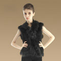 Elegant Genuine Knitted Rabbit Fur Waistcoat With Raccoon Fur Collar Women Warm Vest - Black