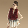 Elegant Nature Turkey Fur Vest With Ostrich Fur Waistcoat Fashion Women Fur Tassels Gilet - Wine Red