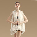 European Luxury Natural Rabbit Fur Vests Women Irregular Knitted Warm Fur Jacket - Beige