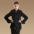 Extreme Luxury Women Kint Rabbit Fur Coats Genuine Raccoon Fur Warm Outerwear - Black