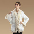 Extreme Luxury Women Kint Rabbit Fur Coats Genuine Raccoon Fur Warm Outerwear - White