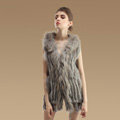 Fashion Real Rabbit Fur Vests Winter kint Women's Raccoon Fur Hooded Gilet - Natural Grey