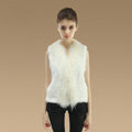 Genuine Knitted Rabbit Fur Vest With Delicate Mongolia Sheep Fur Collar Women Jacket - White