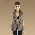 Gorgeous Delicate Knitted Nature Rabbit Fur Vest Women Winter Warm Fur Gilet - Khaki