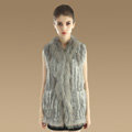 Gorgeous Genuine Knitted Rabbit Fur Vest With Raccoon Fur Collar Women Long Fur Gilet - Grey