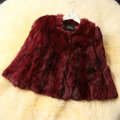 High Quality Natural Rabbit Fur Coat Women Fashion Short Warm Fur Outerwear - Wine Red