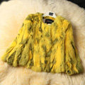 High Quality Natural Rabbit Fur Coat Women Fashion Short Warm Fur Outerwear - Yellow