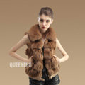 Luxurious Genuine Knitted Fox Fur Waistcoat Fashion Women Short Winter Real Fur Vests - Camel