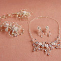 Luxury Handmade Vine Ceramic Flower Crystal Beads Pearl Bridal Wedding Necklace Jewelry Sets