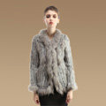New Fashion Women Kint Rabbit Fur Coats Genuine Raccoon Fur Warm Outerwear - Natural Grey