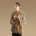 New Fashion Women Kint Rabbit Fur Coats Genuine Raccoon Fur Warm Outerwear - Natural Yellow