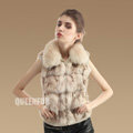 New Genuine Knitted Fox Fur Waistcoat Fashion Elegant Women Winter Warm Fur Vests - Beige