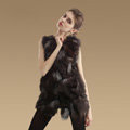 New Luxury Genuine Natural Silver Fox Fur Vest Women Fashion Long Fox Fur Waistcoat - Coffee