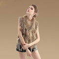 New Real Rabbit Fur Vest Fashion Raccoon Fur Collar Women Knitted Rabbit Fur Gilet - Natural Yellow
