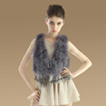 Noble Nature Turkey Fur Vest With Ostrich Fur Waistcoat Fashion Women Fur Tassels Gilet - Grey