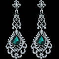Original Design Chandelier Austrian Green Crystal Bridal Earrings White K Plated Long Earrings for Women