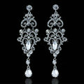 Original Design Gorgeous Chandelier Crystal Bridal Long Drop Earrings Wedding Jewelry White Gold Plated Earrings for Women