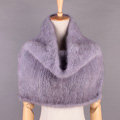 Winter Women Knitted Genuine Mink Fur Shawl Scarf Elasticity Large Fur Neck Wraps - Blue Grey