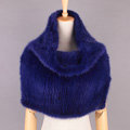 Winter Women Knitted Genuine Mink Fur Shawl Scarf Elasticity Large Fur Neck Wraps - Blue