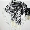 Fringed Leopard Print Scarf Shawls Women Winter Warm Cashmere Panties 180*70CM - Black