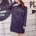 Dresses Winter Turtleneck Knee-Length Solid Street Fashion Pocket Color Female - Blue
