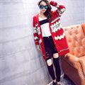 Sweater Fashion Girls Winter Cardigan Long Loose Pocket Color Flat Knitted - Red