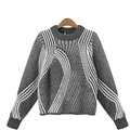 Sweaters Fashion Short Pullover Women Vintage Stripe Long Sleeve O-Neck Knitted - Grey