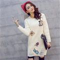 Winter Dresses Character Fashion Embroidery Female Warm Long Tassel - White