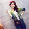 Winter Sweater Female V-Neck Cardigan Coat Long Patchwork Warm Thick - Green