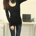 Winter Sweater Solid Tight Shirt Womens Stretch Thick - Black