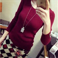 Winter Sweater Solid Tight Shirt Womens Stretch Thick - Wine Red