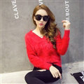 Winter Sweater Thick Women Loose Sleeve All-Match V Fashion Slim Warm - Red