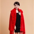 Pretty Bridal Fringed Wool Scarf Shawls Women Winter Warm Solid Panties 200*70CM - Red