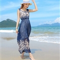 Cute Dresses Summer Girls Affordable Flower Bohemian Coast Chiffon Long - Navy Blue