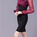 Elegant Dresses Spring Leopard Print Women Plus Size Long Lantern Sleeve - Black Red